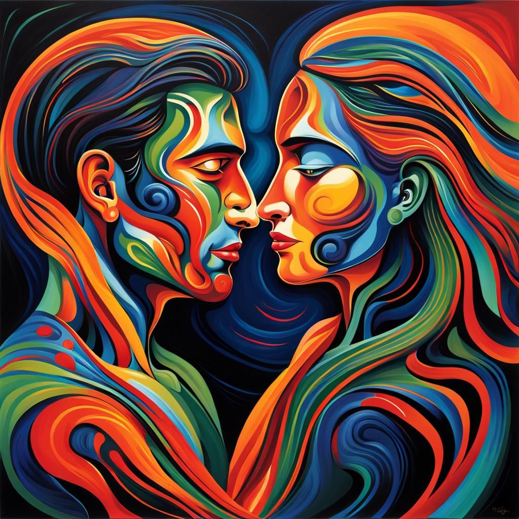 Abstract Couple Illustration in Vibrant Colors