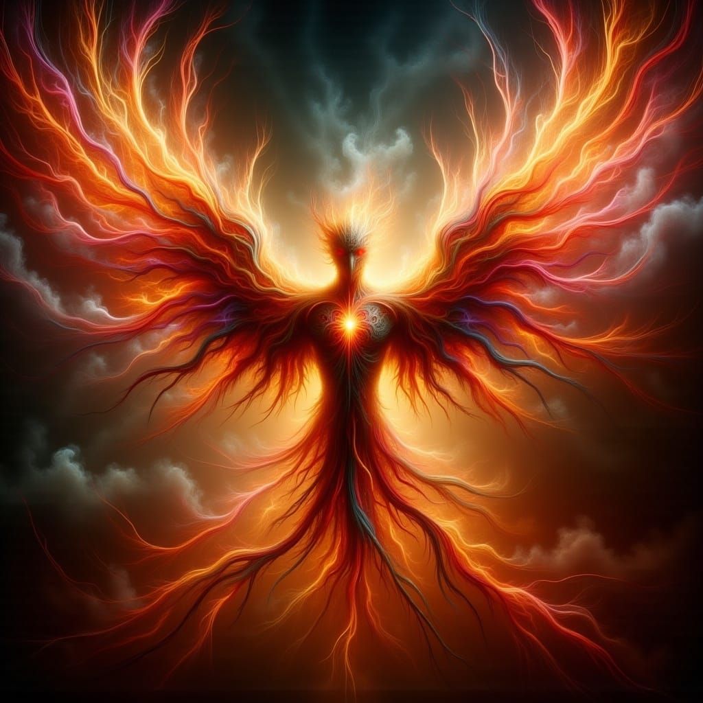 Fiery Phoenix with Molten Lava Texture