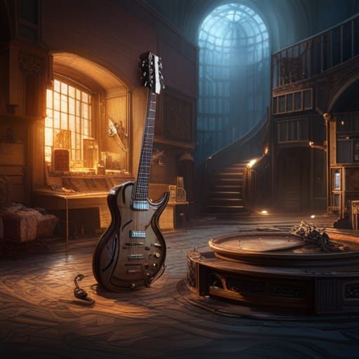 Detailed Guitar Matte Painting in Deep Color