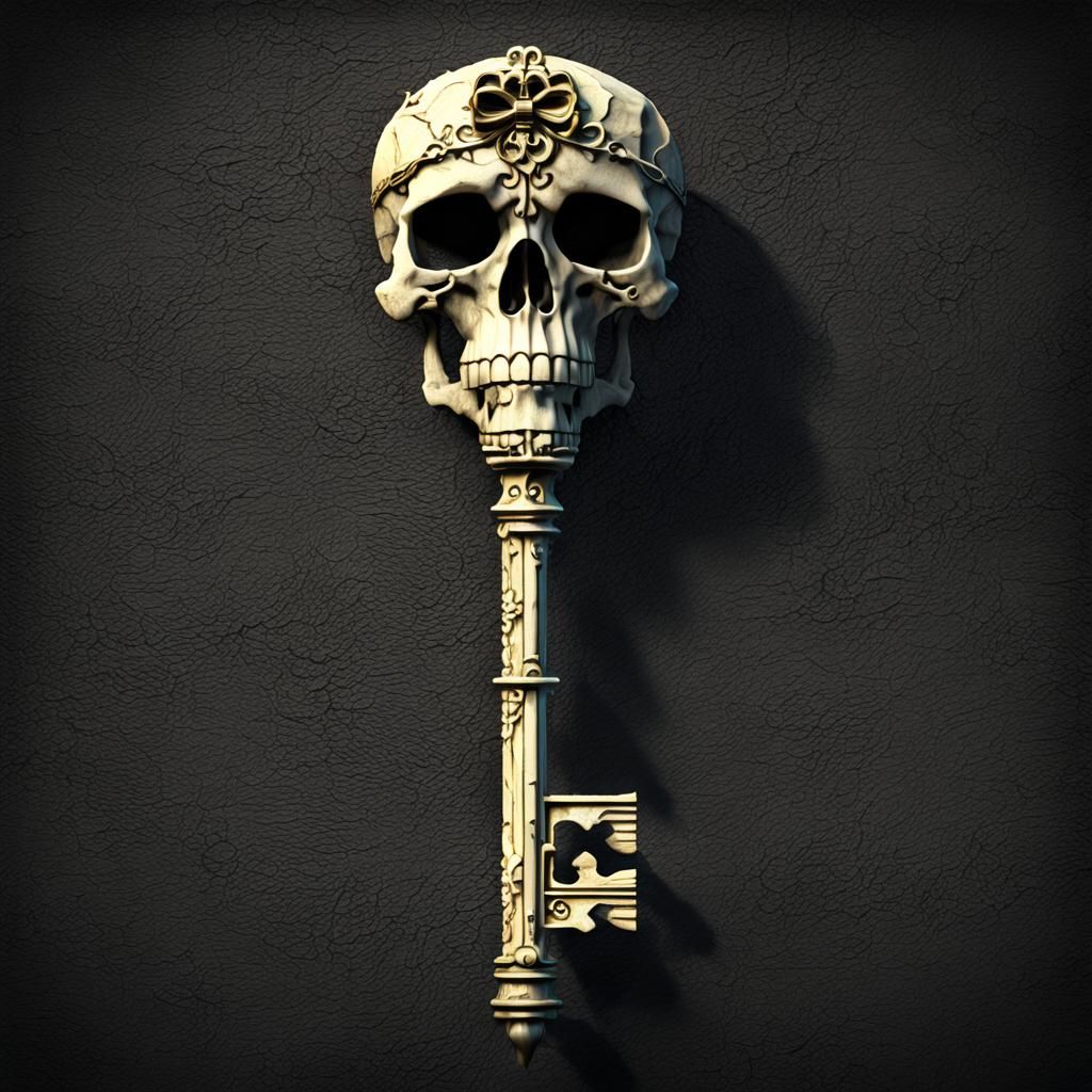 Elaborate Bone Key with Skull, Horror Concept Art