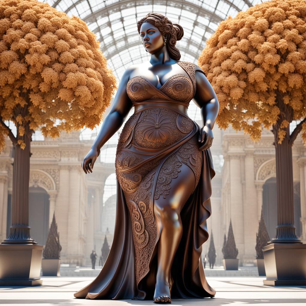Chocolate Plus Size Statue in Paris, Futuristic Greek Art