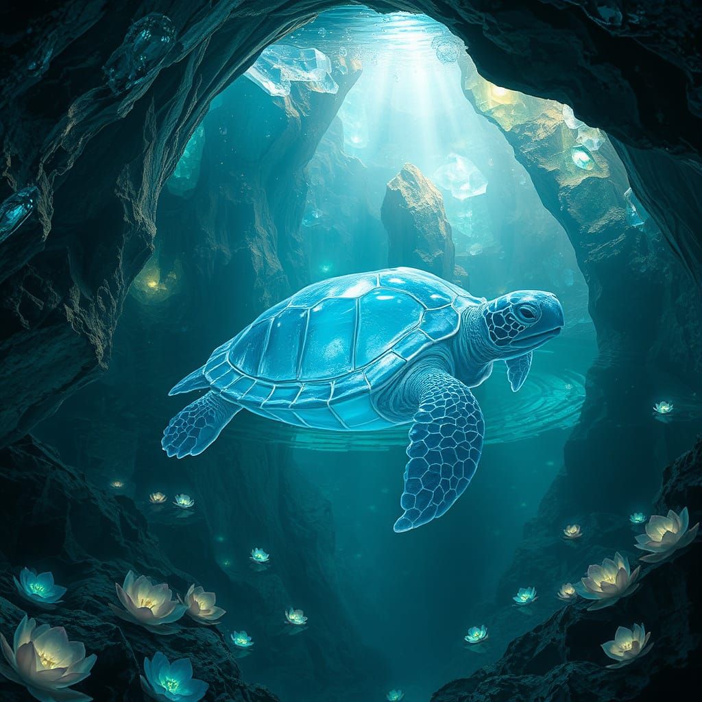 Crystal Turtle in Ethereal Water Cavern