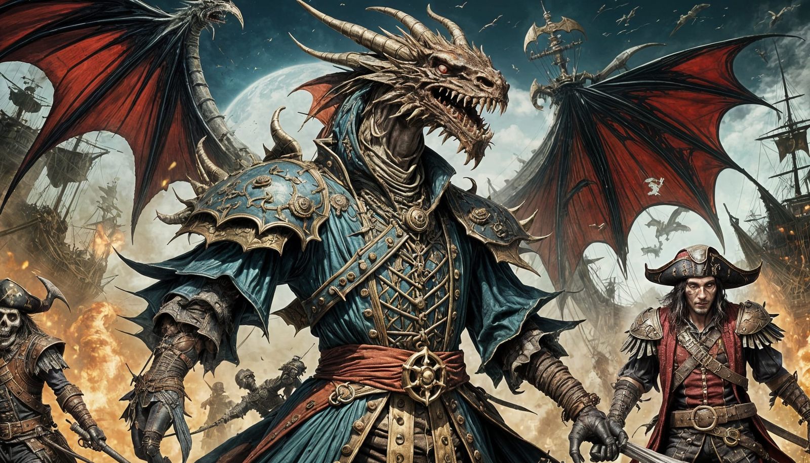 Ghoulish Winged Dragon Defends Pirate Captain in Steampunk F...