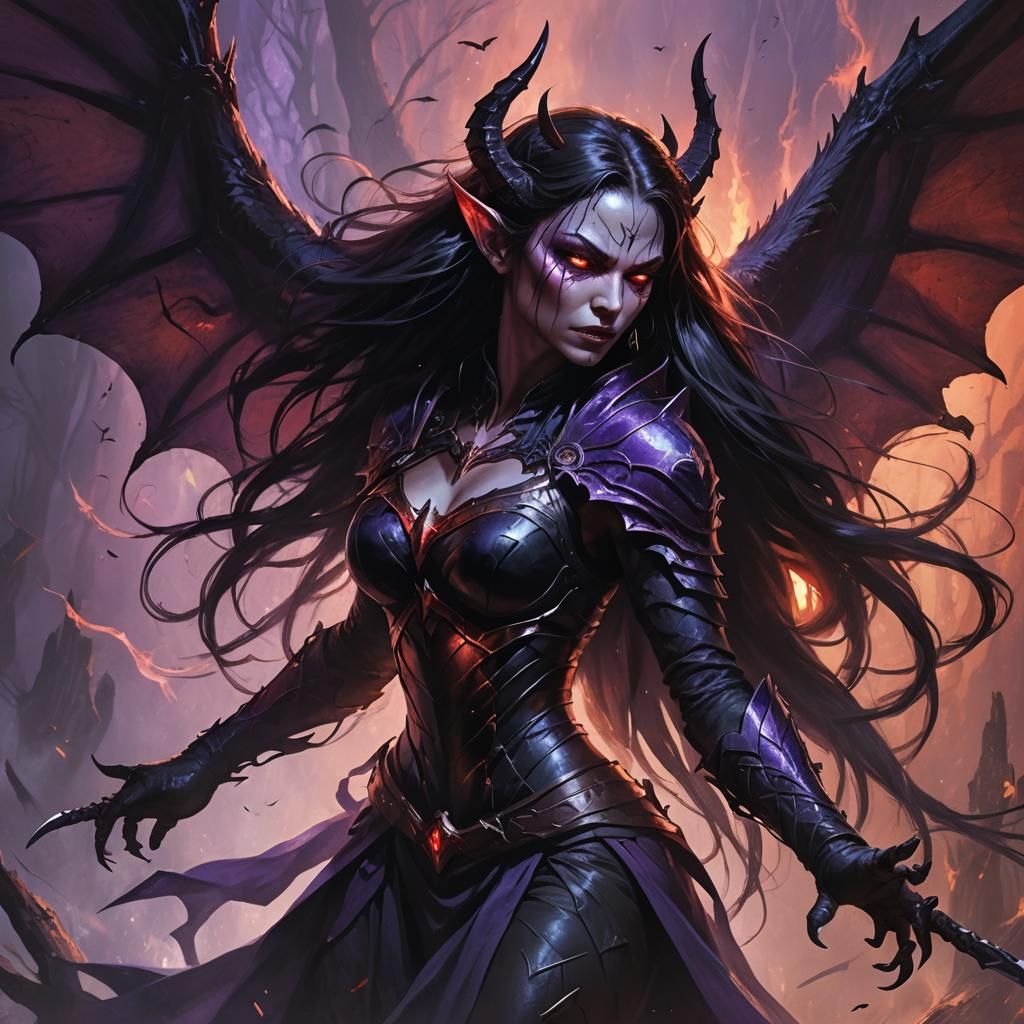 Demonic Huntress in Dark Fantasy Concept Art