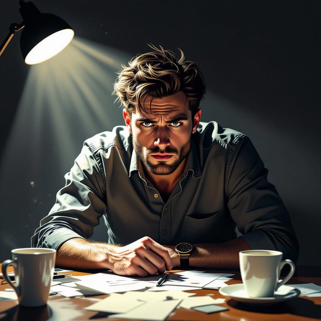 Anxious Person Under Spotlight in Hyper-Realistic Digital Ar...