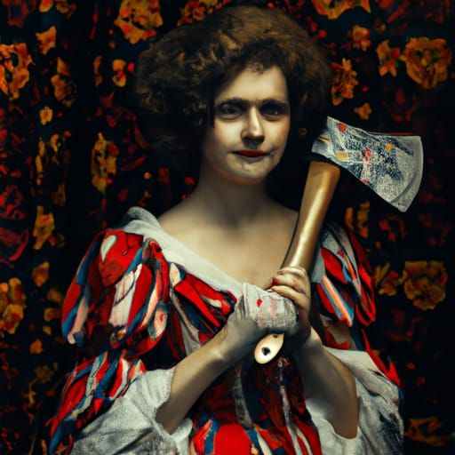 Victorian Woman with Axe: A Dark Horror Portrait