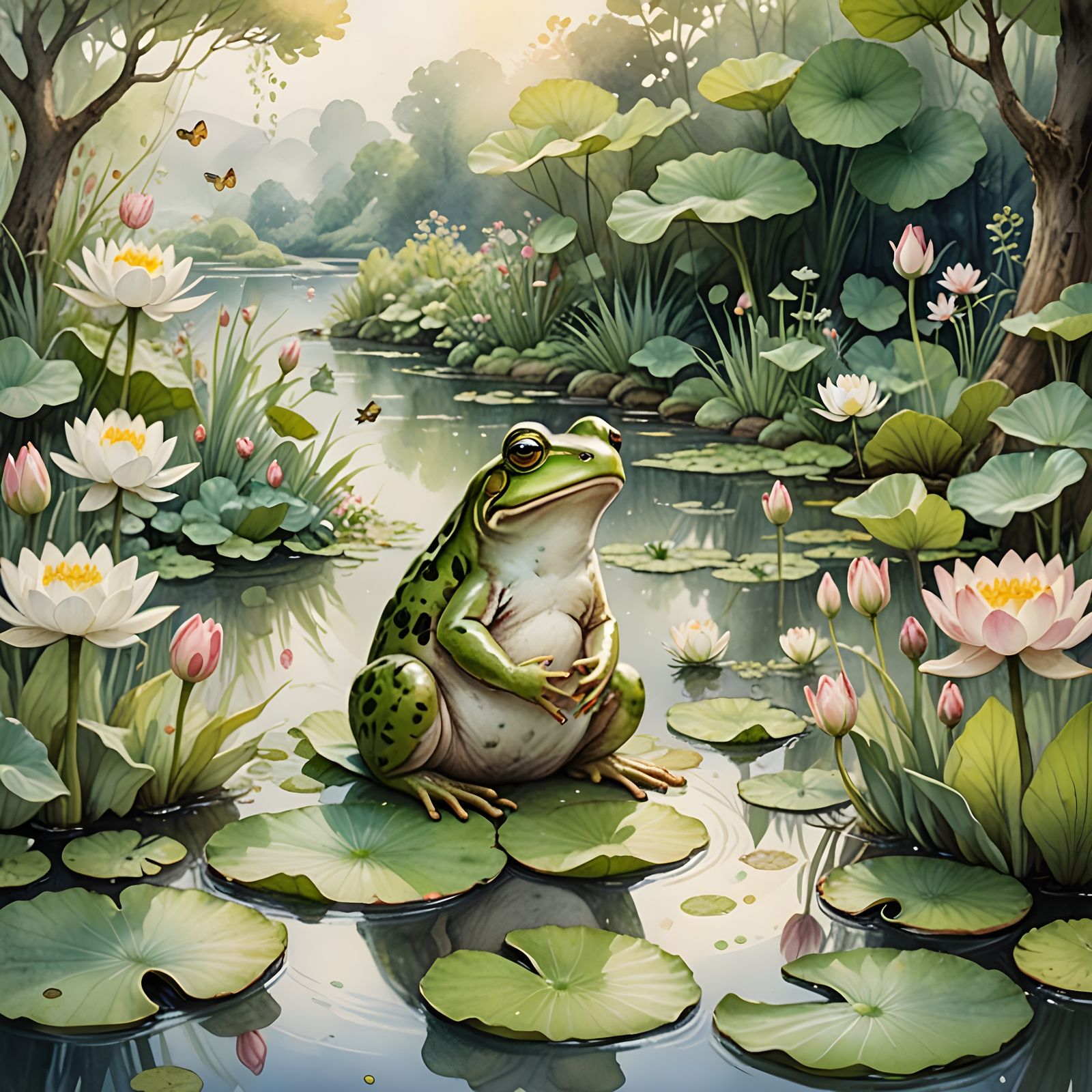 Whimsical Frog Wedding in a Serene Lotus Garden
