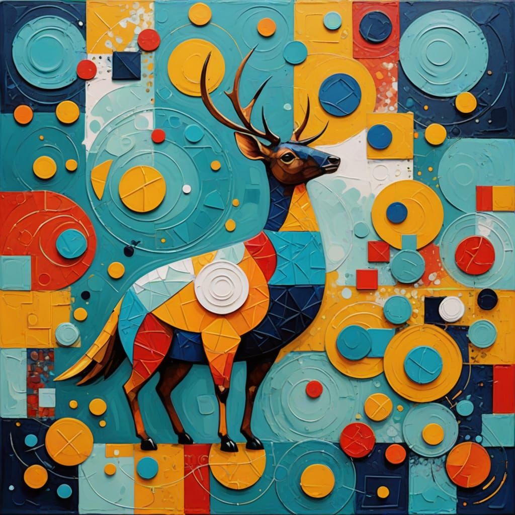 Vibrant Geometric Abstraction with Texture and Depth