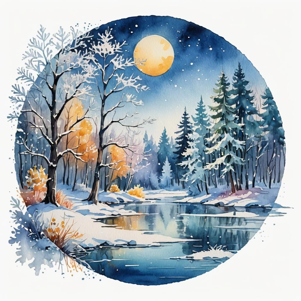 Dreamy Winter Wonderland in Watercolor Style