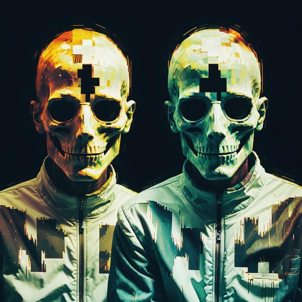 Pixelated Glitchcore Portrait of Two Odd Specters