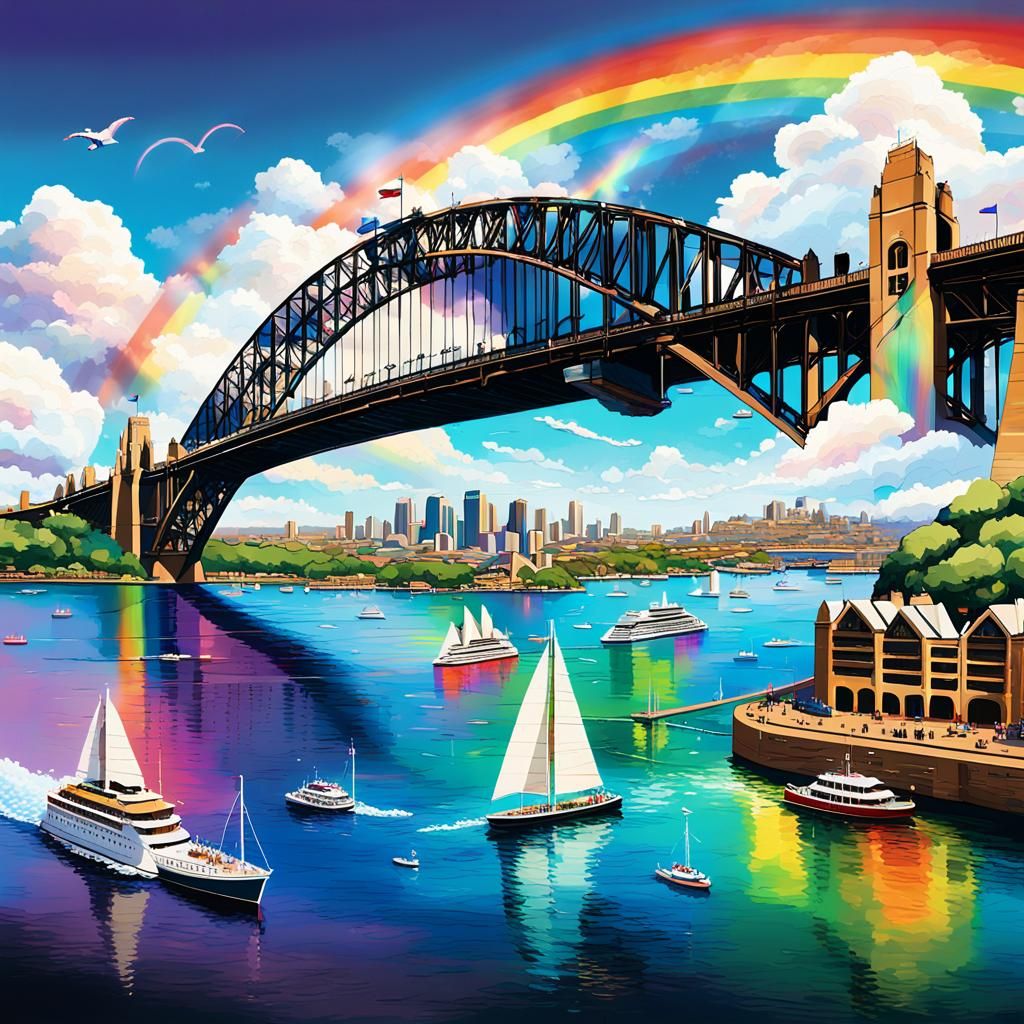 Sydney Harbour Bridge Rainbow: Detailed Matte Painting