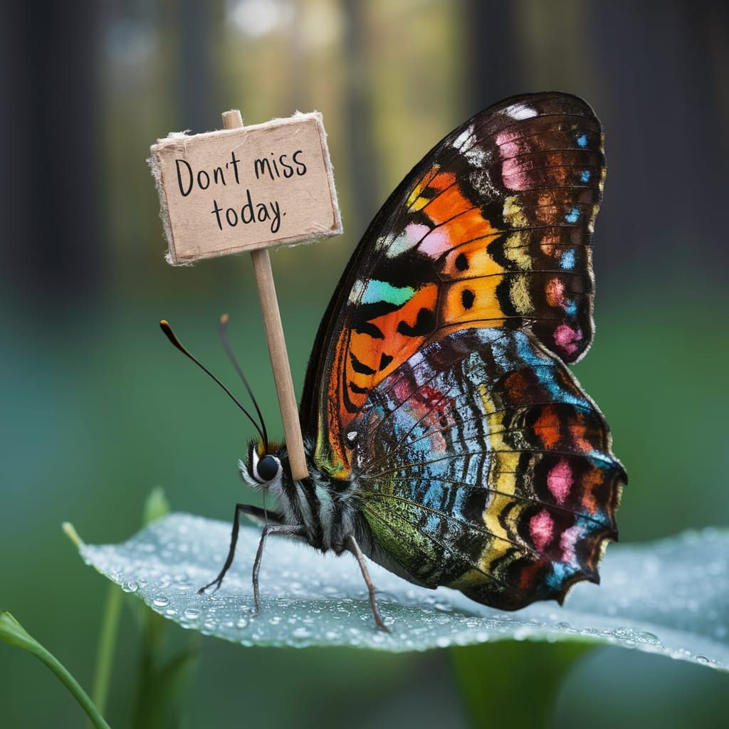 Butterfly with a Sign in Woodland Setting