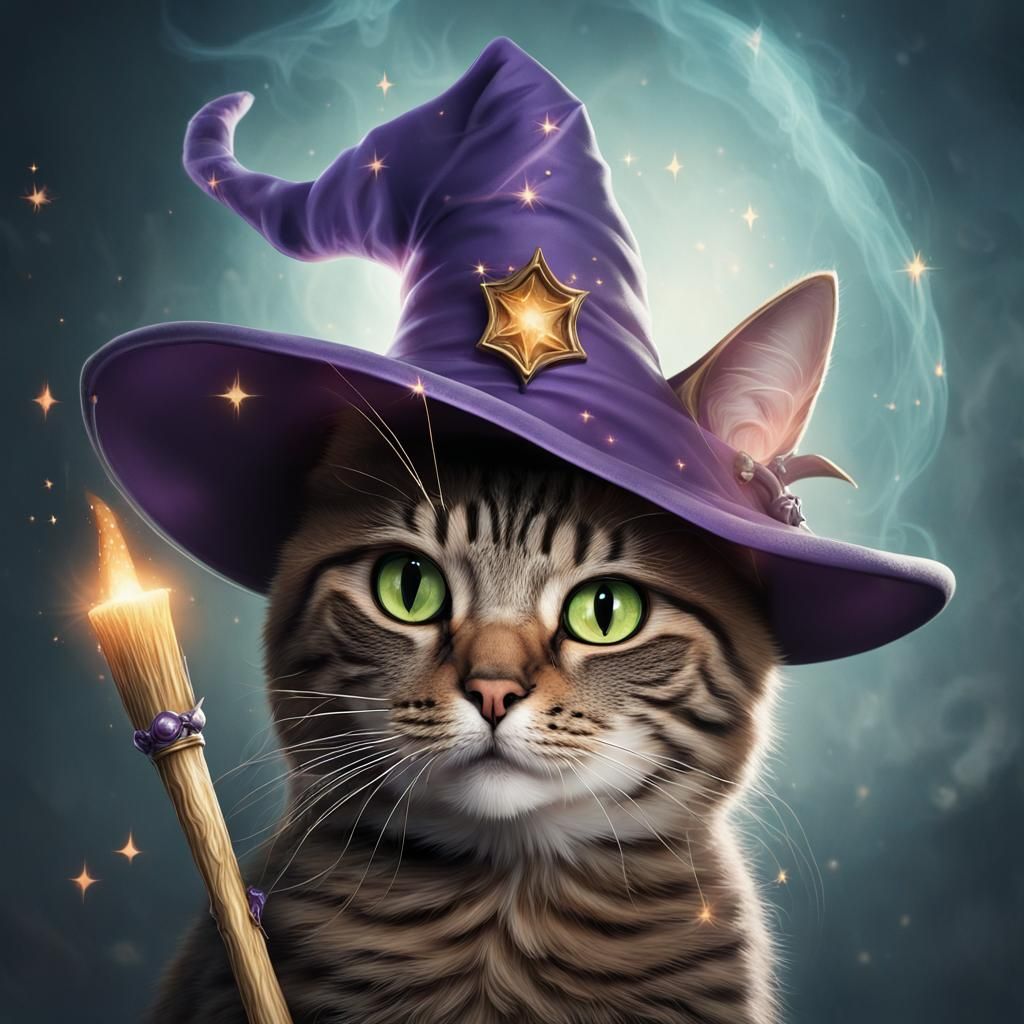 Cat Wizard on Broomstick: Fantasy Concept Art