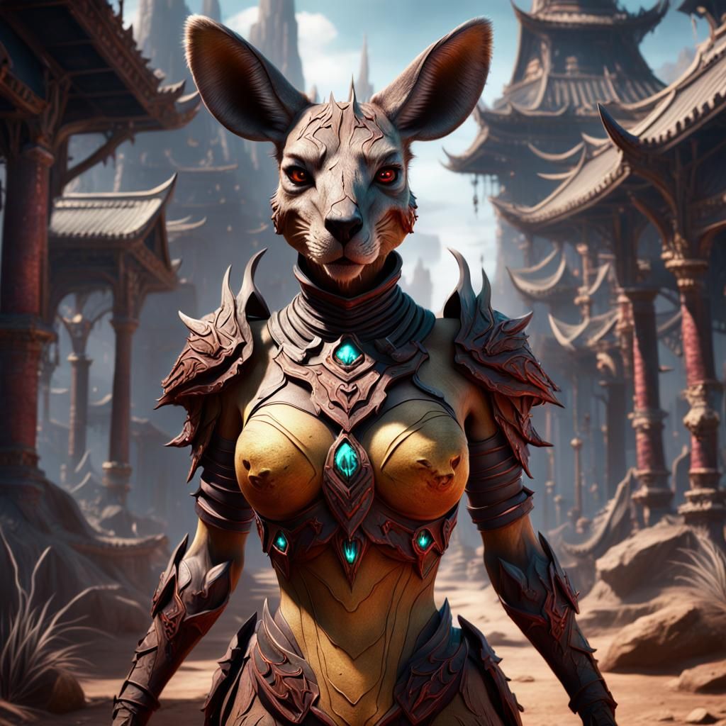 Demonic Kangaroo Girl in Detailed Matte Painting
