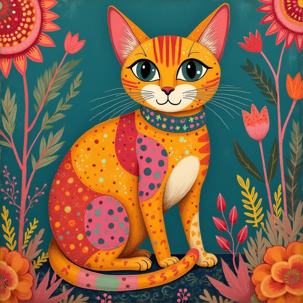 Patchwork Cat in Charley Harper Style