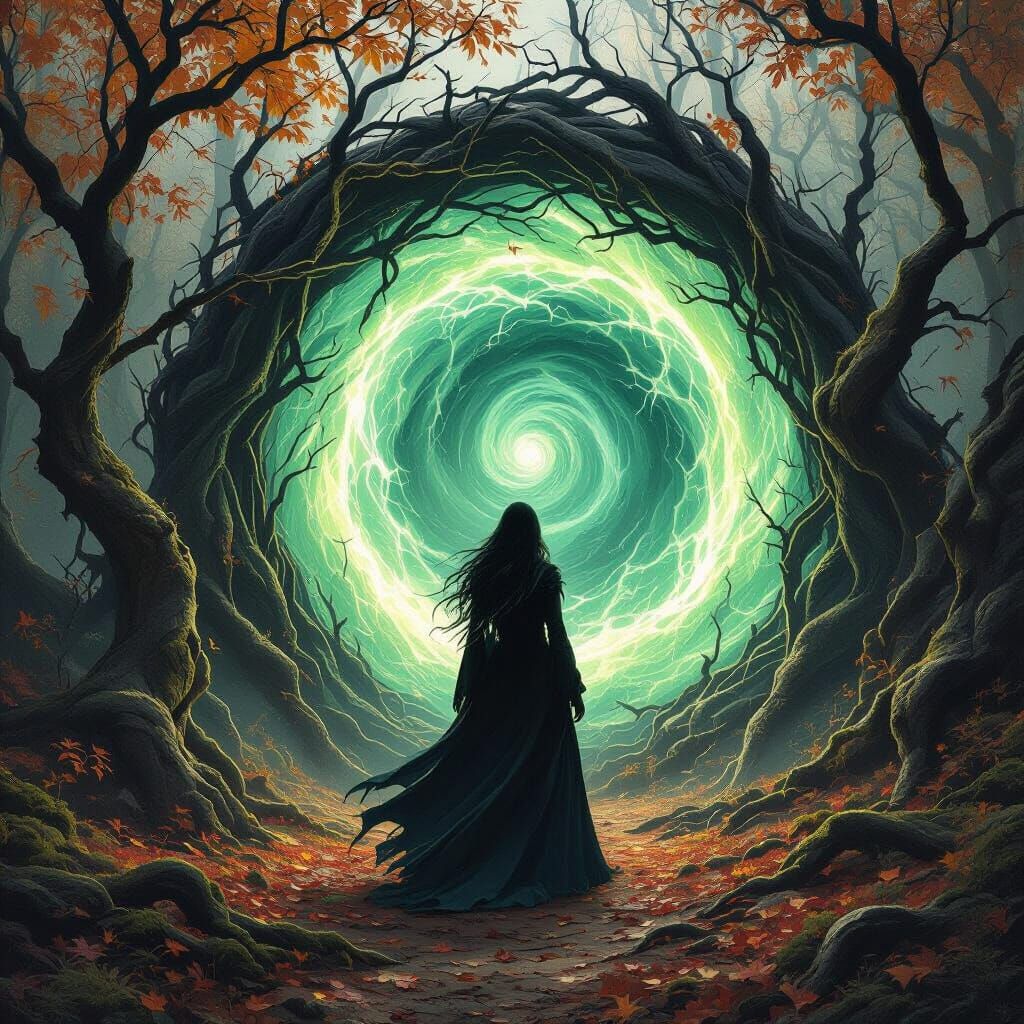 Enchanted Forest Portal with Solitary Witch
