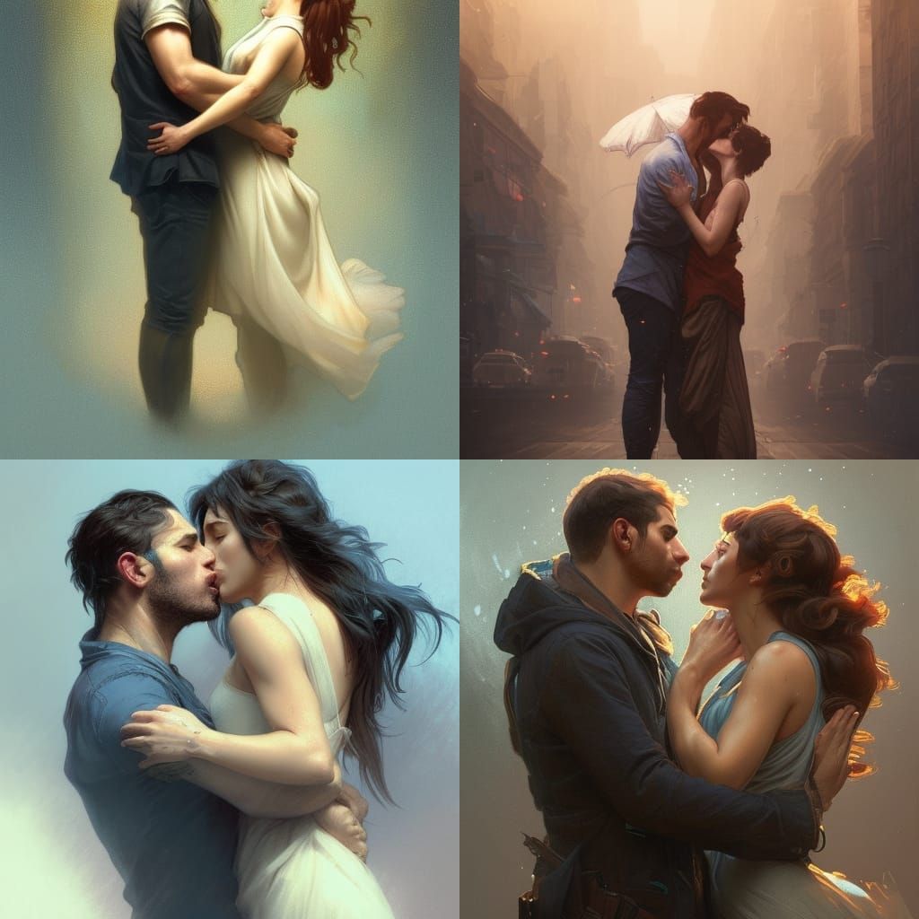 Passionate Kiss Portrait in Hyperdetailed Style