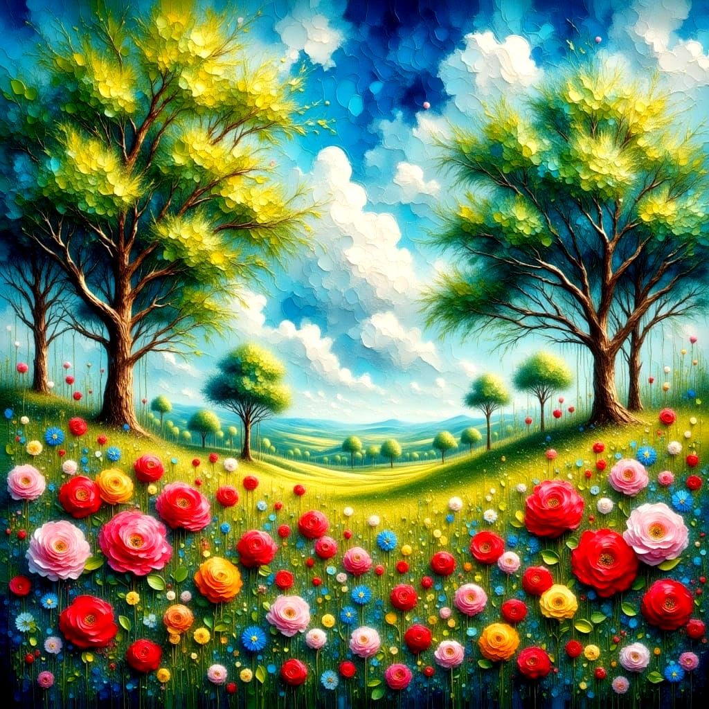 Wonderful World Oil Painting in Impasto Style