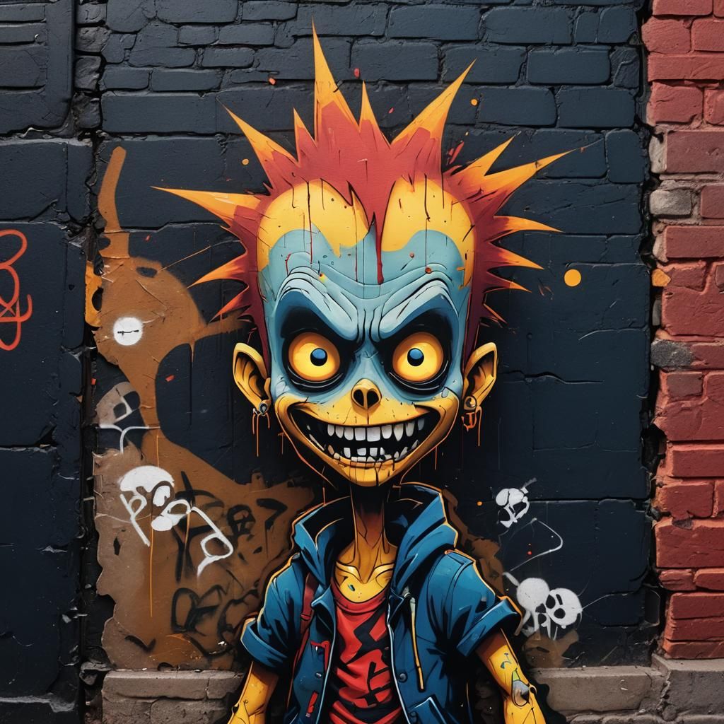 Punk Cartoon Character in Graffiti Street Art