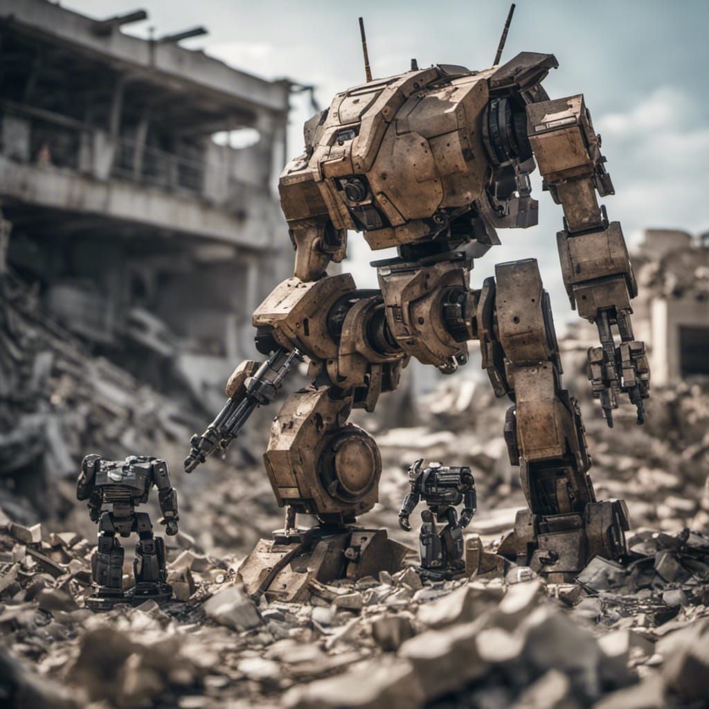 Giant Mech Warrior in Dystopian Future