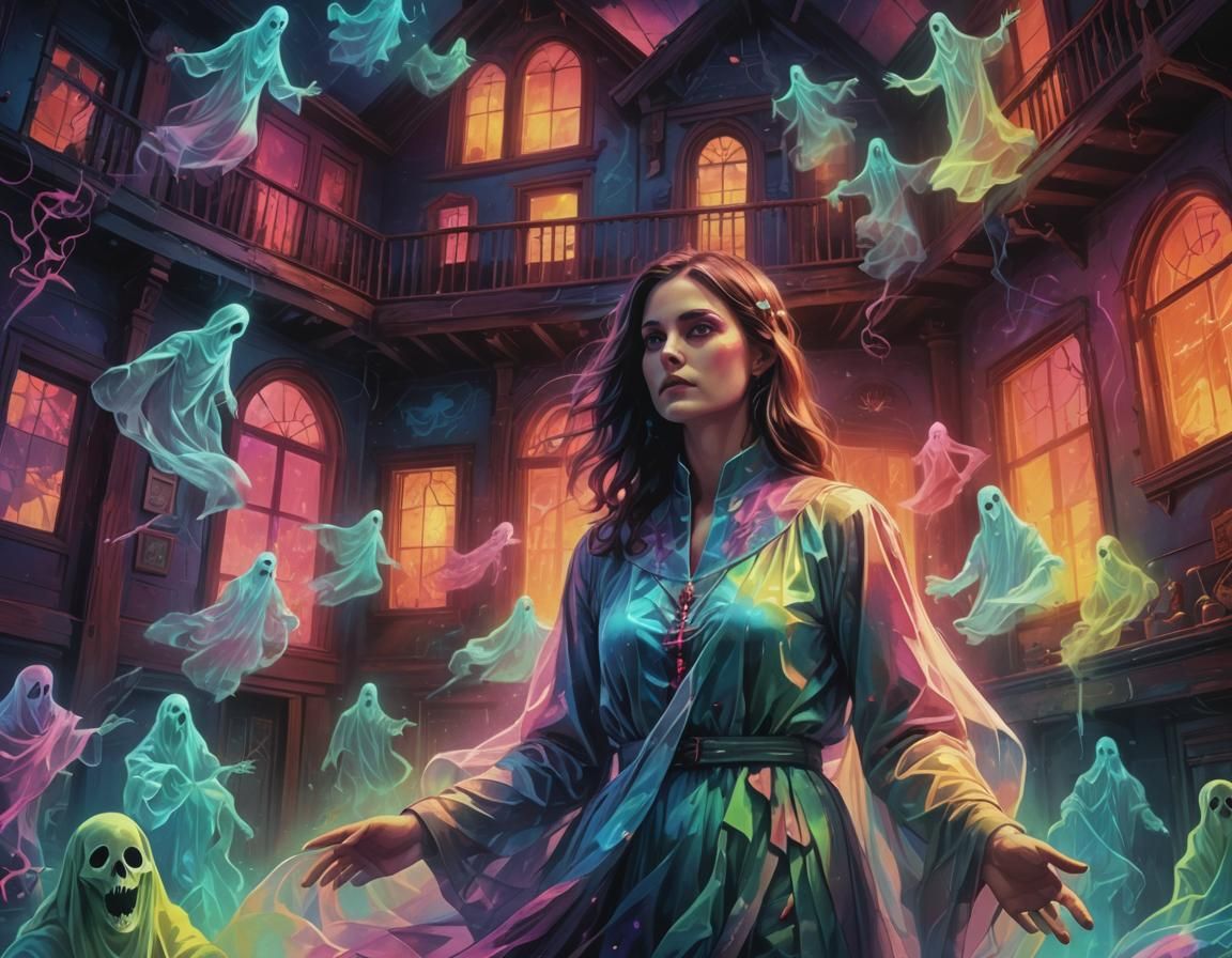 Morgan Webb as Ghost in Synthwave Neon Art