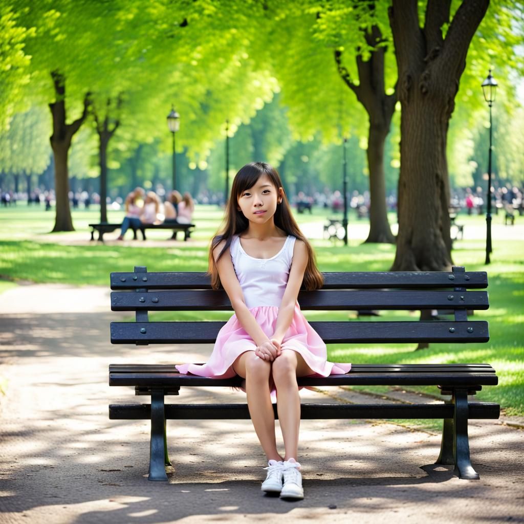 Cute Girl on Park Bench Generated by AI