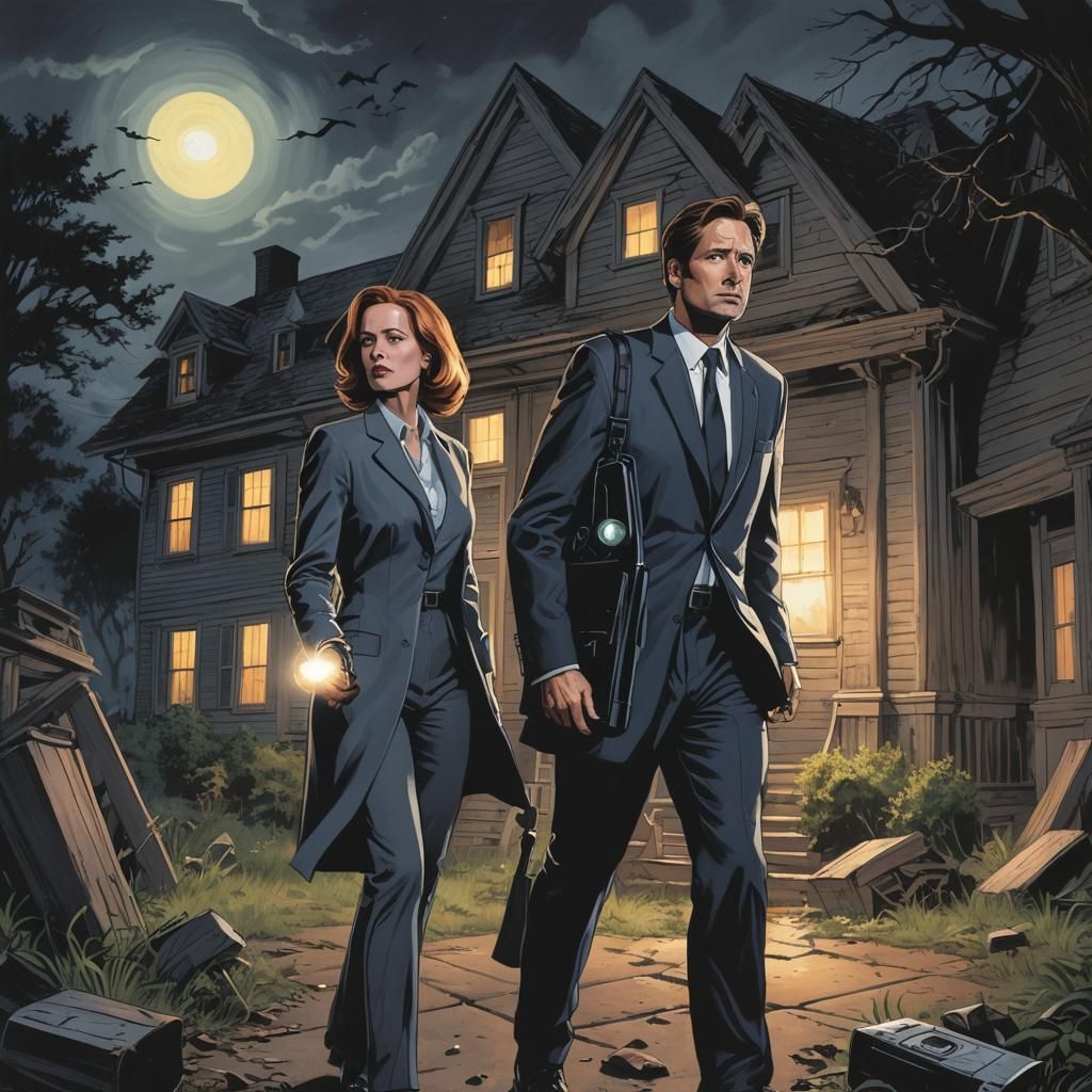 Mulder and Scully in Haunted House, Comic Book Art