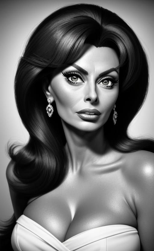 Sophia Loren in Hyper-Realistic Black and White Portrait