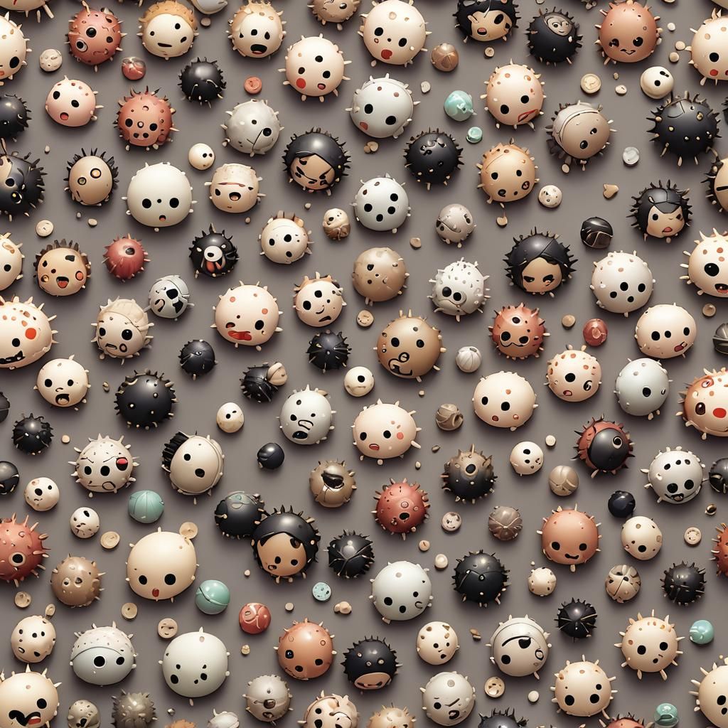 Chibi Sea Urchins in War Zone, Kawaii Style