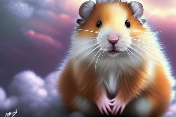 Adorable Cloud Hamster with Rainbow Background