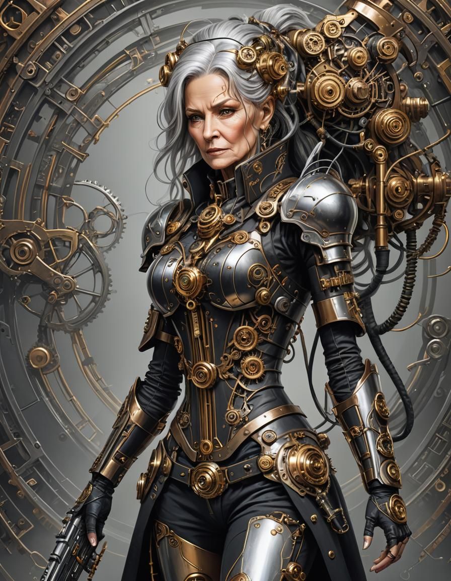 Steampunk Woman Portrait with Cybernetic Implants