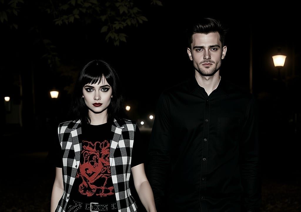 Emo Girl Portrait in Autumn Night