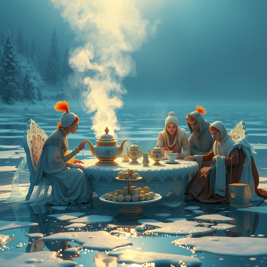 Whimsical Steampunk Tea Party on Icy Lake