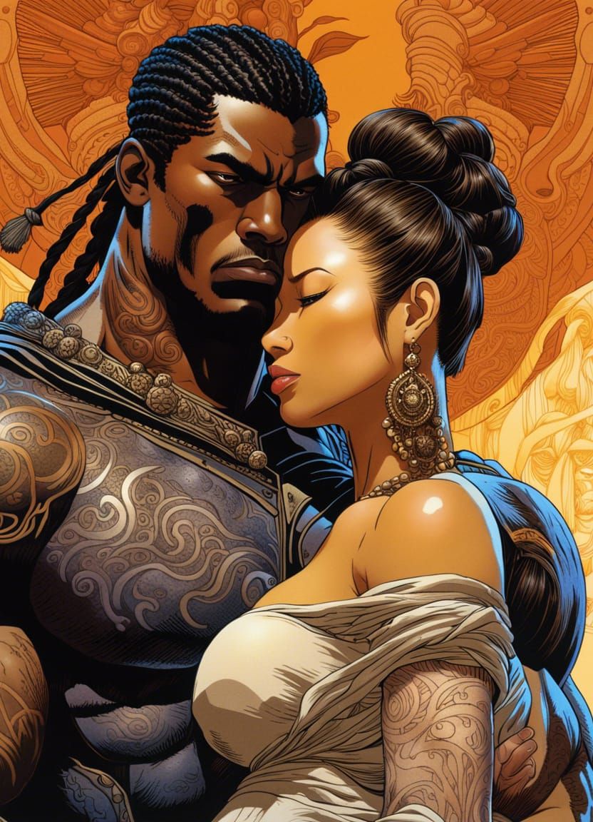 Warrior's Embrace: A Detailed Fantasy Portrait