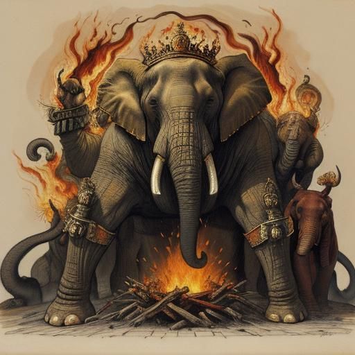 King's Descent: A Goya and Dix Inspired Fire Scene