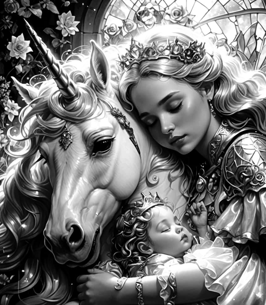 Sleeping Baby Princess with Magical Unicorn in Candy Art Sty...