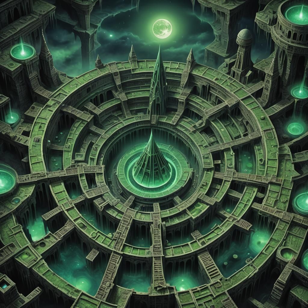 Eerie Alien Landscape with Glowing Moon and Pods