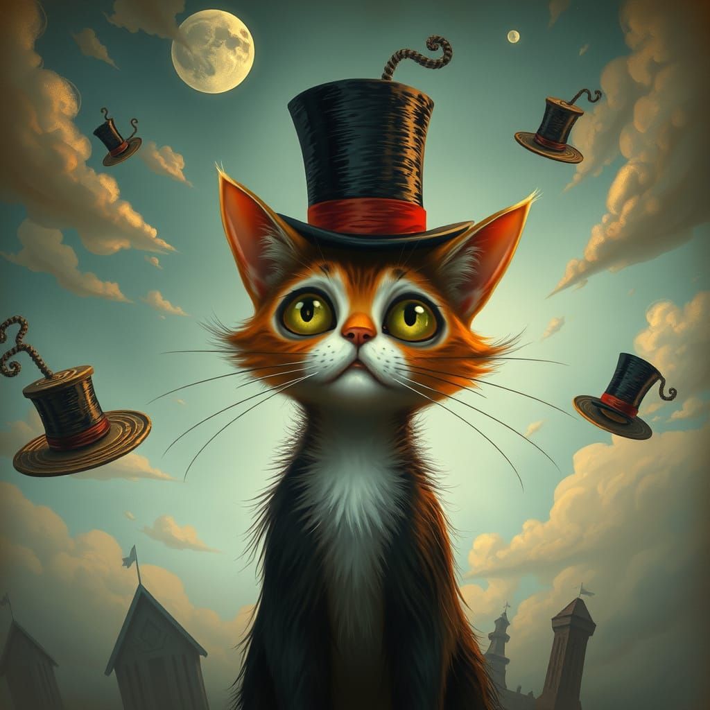 Whimsical Cat in a Dreamlike Sky