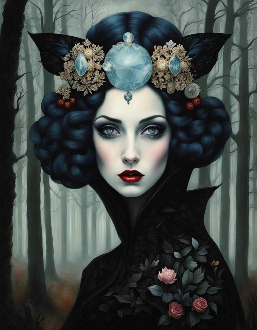 Baroque Ice Queen Vampire Portrait in Gouache
