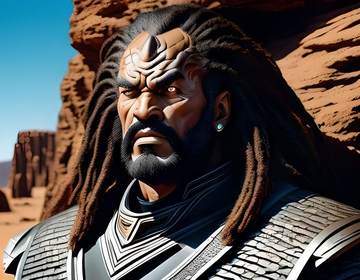Klingon Warrior on Battlefield in Digital Art Style