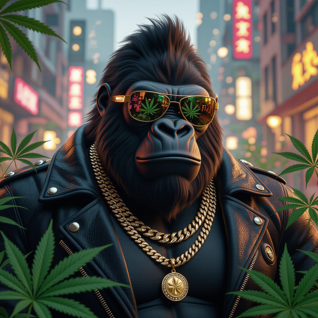 Stylish Gorilla with Jewelry in Cityscape