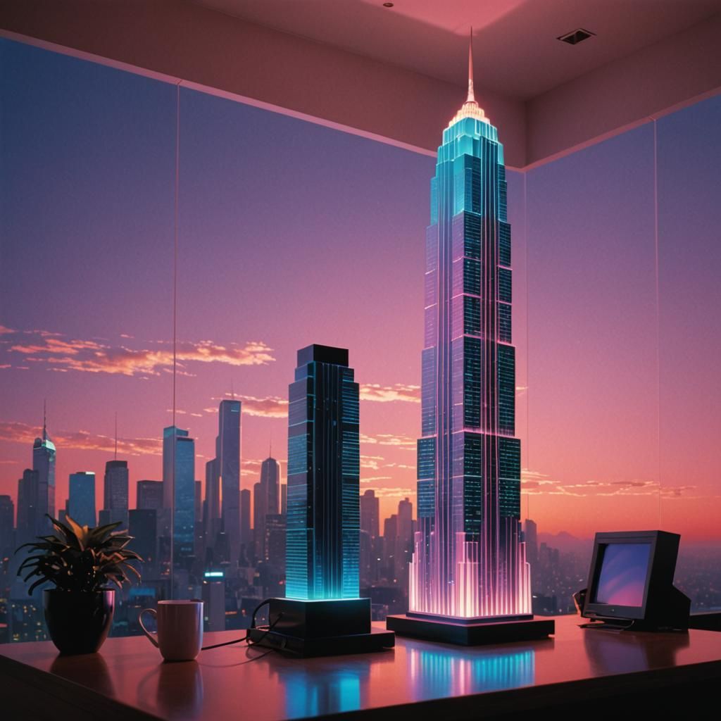 Vaporwave Skyscraper Lamp in Soft Neon Colors