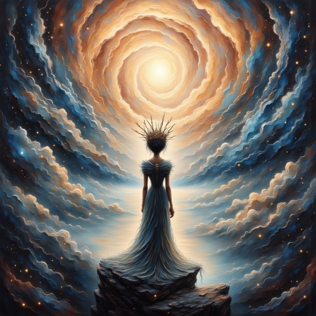 Ethereal Figure on Precipice Overlooking Nebula