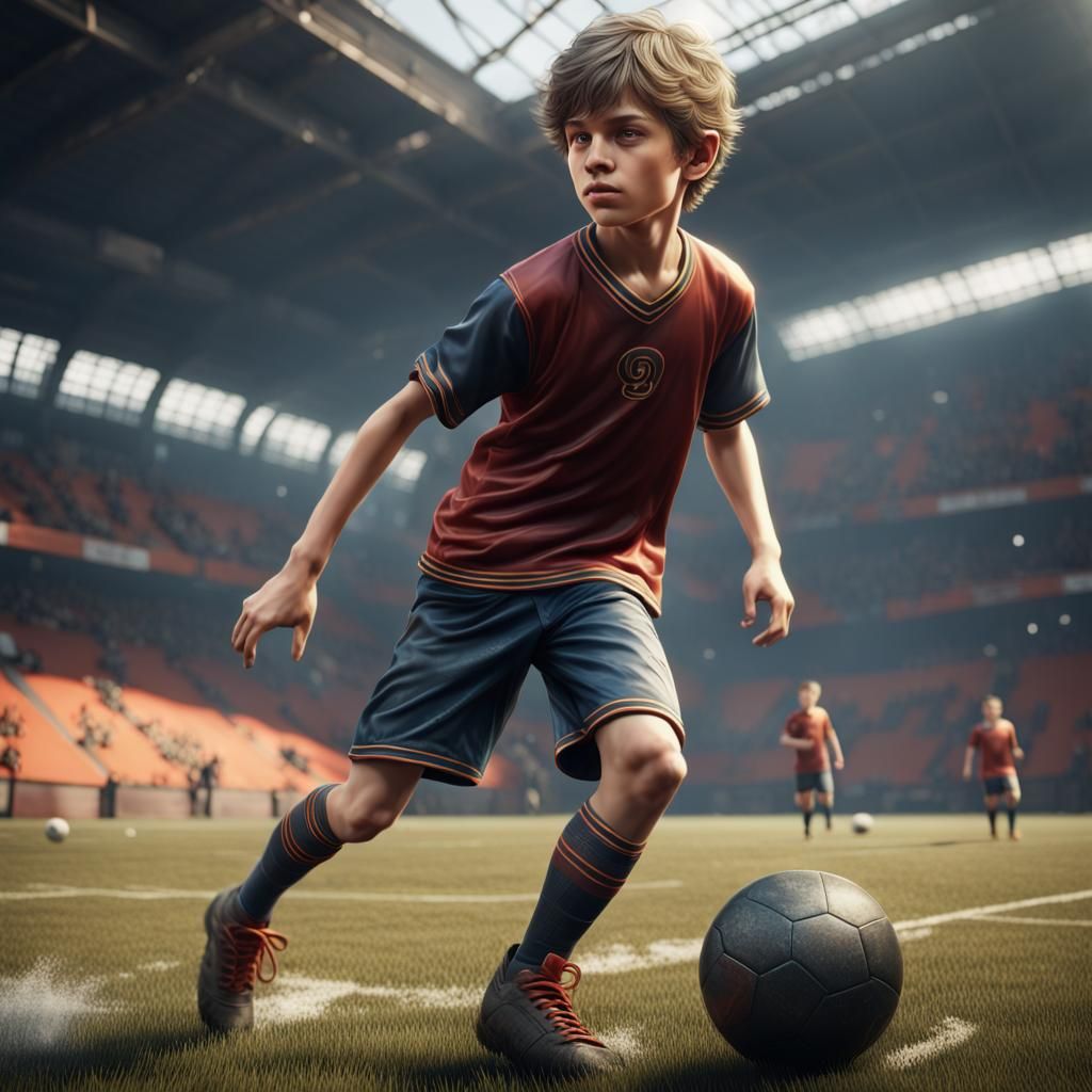 Realistic Portrait of Boy Playing Football in High Definitio...