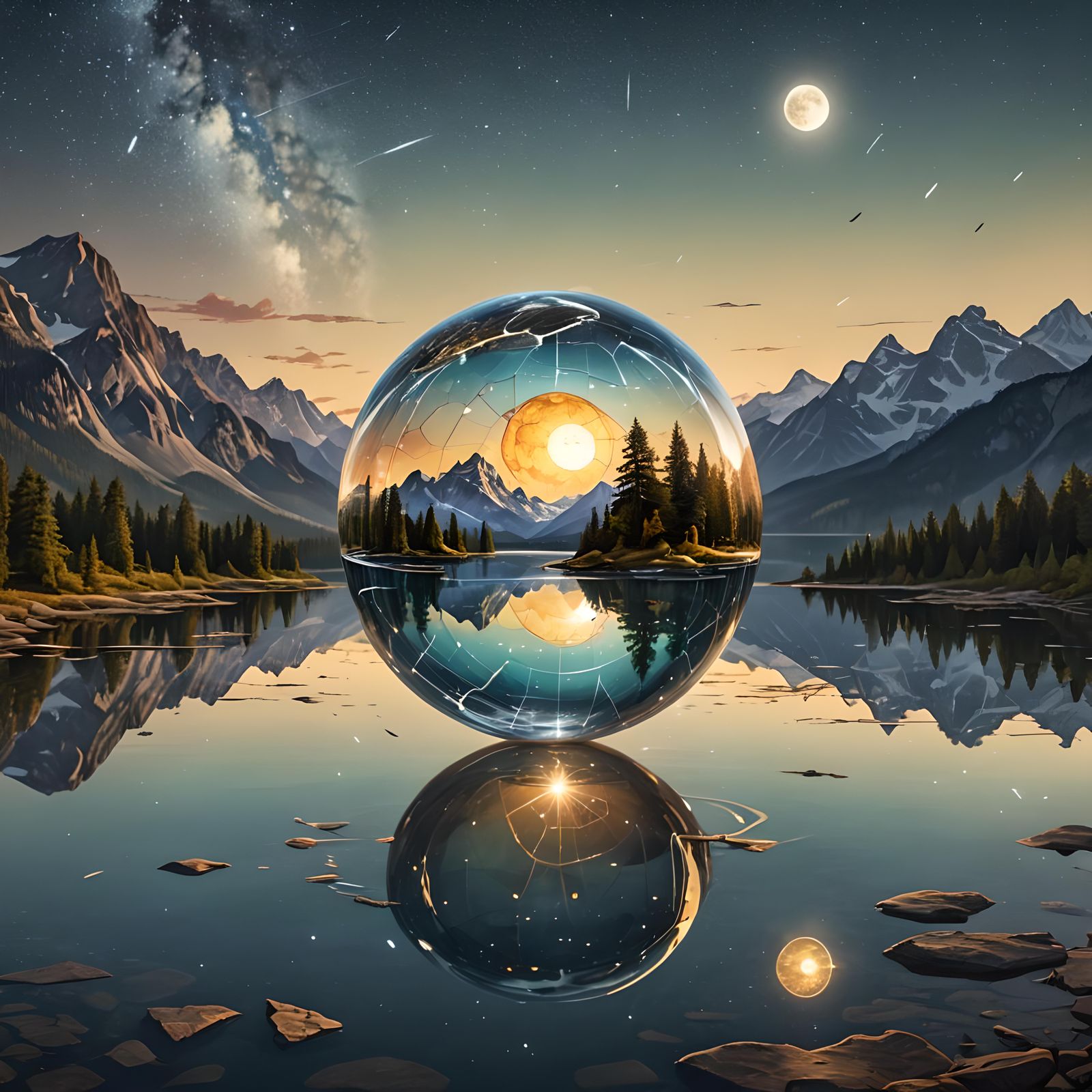 Cracked Globe with Shining Heart in Graffiti Art