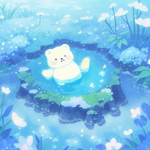 Cute Bear Cub in Anime Pastel Wonderland