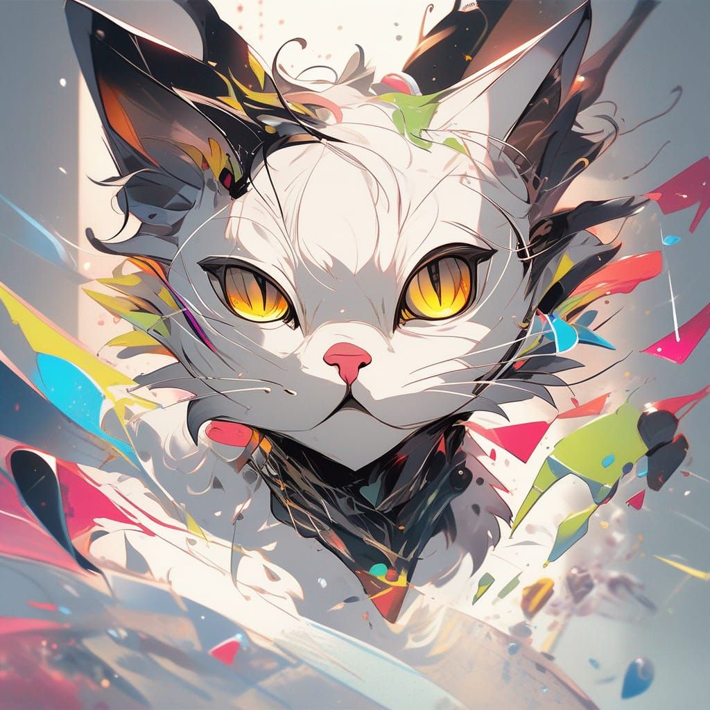Detailed Anthropomorphic Cat in Splash Art Style
