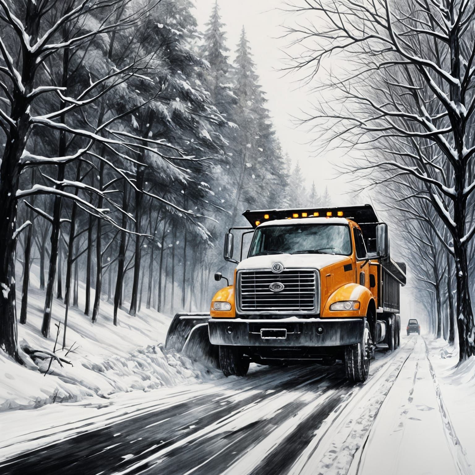 Winter Landscape in Charcoal Drawing Style