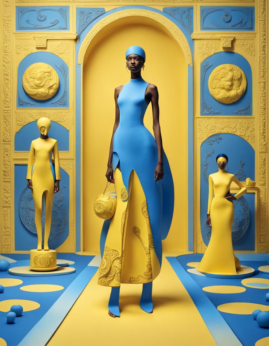 Cartoon Landscape with Versace Models in Qajar Art Style