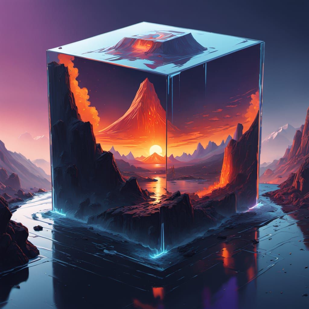 Hyperrealistic Transparent Cube Suspended Over a Deep Gorge ...